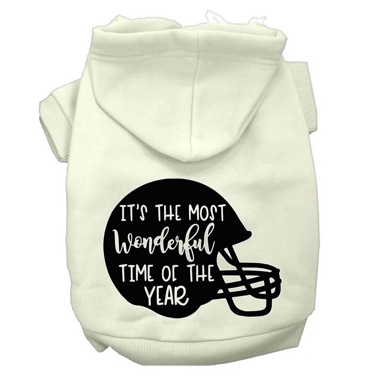 Most Wonderful Time of the Year (Football) Screen Print Dog Hoodie Cream XXL